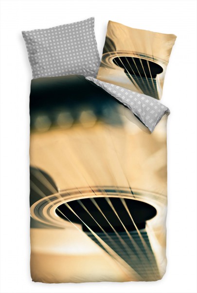Paul Sinus Art Gitarre Nahaufnahme Braun Bettwäsche Set 135x200 cm + 80x80cm Atmungsaktiv