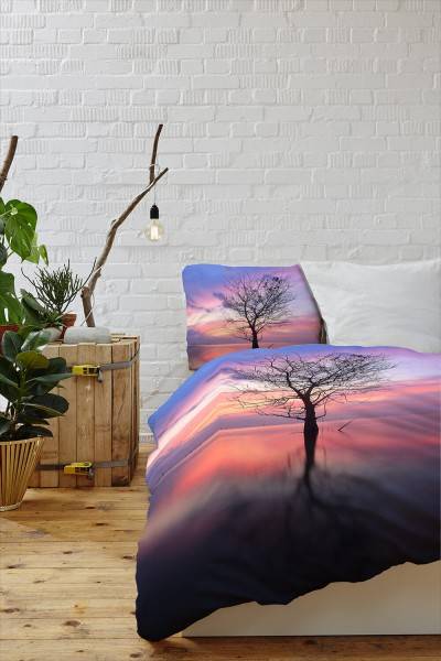 Paul Sinus Art Sonnenaufgang See Baum Blau Lila Bettwäsche Set 135x200 cm + 80x80cm Atmungsaktiv Heißer Verkauf