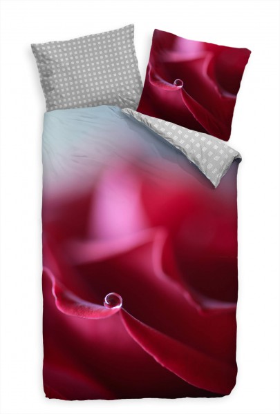 Paul Sinus Art Blte Makro Abstrakt Rot Bettwäsche Set 135x200 cm + 80x80cm Atmungsaktiv