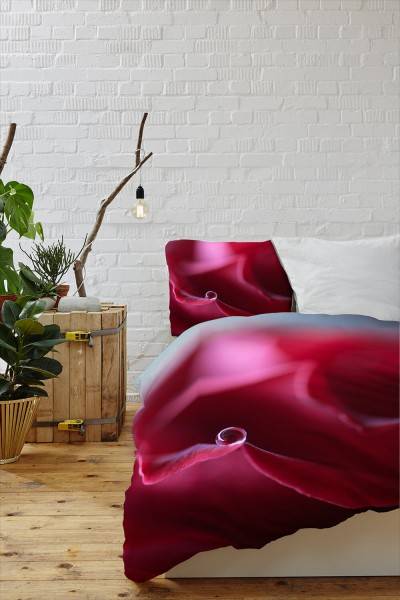 Paul Sinus Art Blte Makro Abstrakt Rot Bettwäsche Set 135x200 cm + 80x80cm Atmungsaktiv Blitzangebot