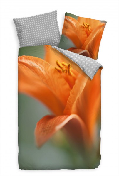 Paul Sinus Art Makro Blte Orange Detail Bettwäsche Set 135x200 cm + 80x80cm Atmungsaktiv