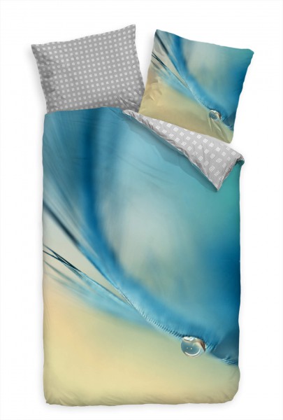 Paul Sinus Art Makro Blte Blau Tropfen Bettwäsche Set 135x200 cm + 80x80cm Atmungsaktiv