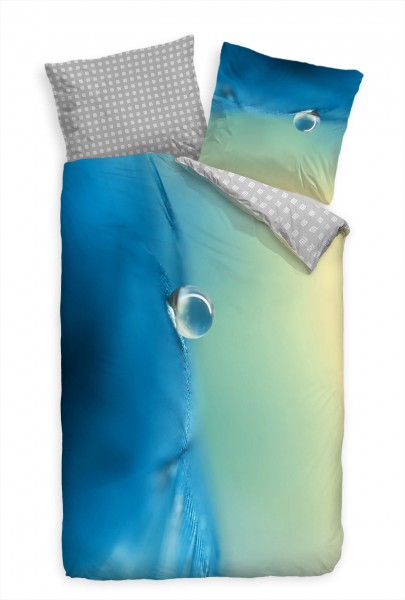 Paul Sinus Art Makro Blte Blau Tropfen Bettwäsche Set 135x200 cm + 80x80cm Atmungsaktiv