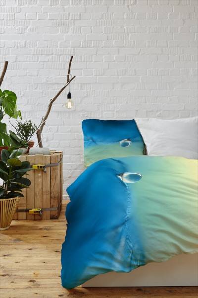 Paul Sinus Art Makro Blte Blau Tropfen Bettwäsche Set 135x200 cm + 80x80cm Atmungsaktiv Saisonale Angebote
