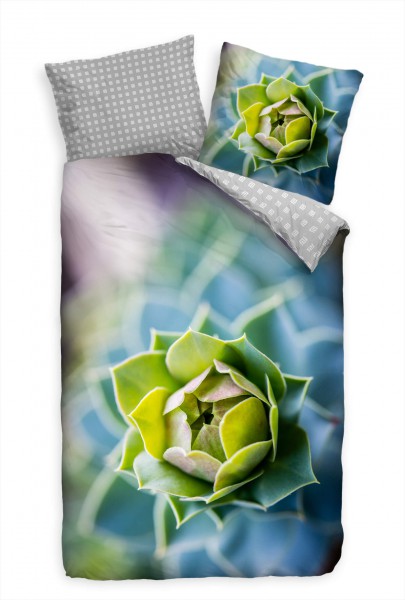 Paul Sinus Art Blte Wolfsmilch Makro Grn Bunt Bettwäsche Set 135x200 cm + 80x80cm Atmungsaktiv