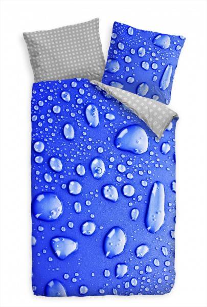 Paul Sinus Art Blau Hintergrund Wasser Tropfen Makro Bettwäsche Set 135x200 cm + 80x80cm Atmungsaktiv