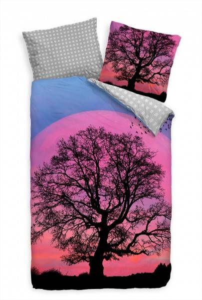 Paul Sinus Art Mond Purpur Baum Blau Bettwäsche Set 135x200 cm + 80x80cm Atmungsaktiv