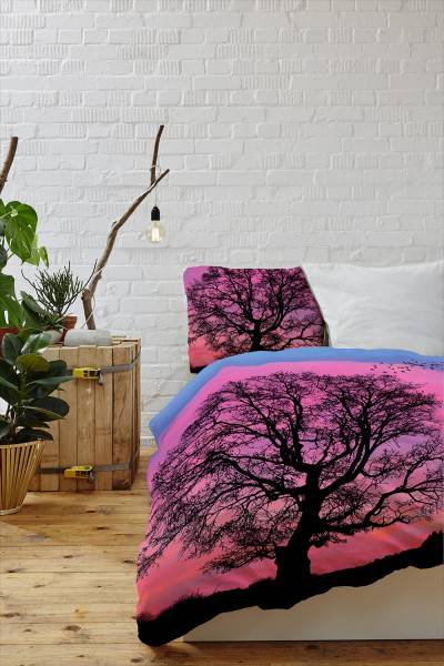 Paul Sinus Art Mond Purpur Baum Blau Bettwäsche Set 135x200 cm + 80x80cm Atmungsaktiv Letzte 3 Tage