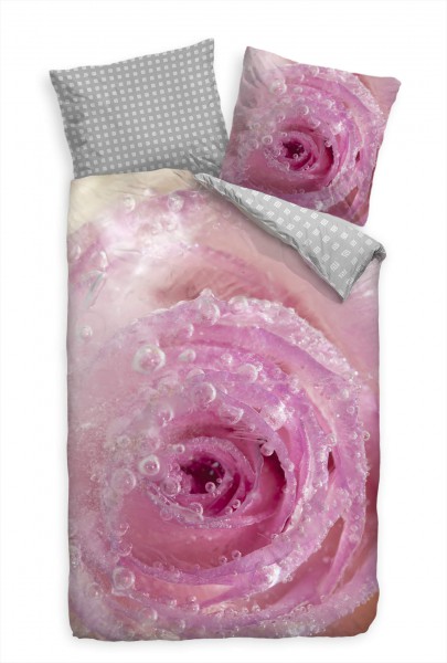 Paul Sinus Art Rose Eis Abstrakt Makro Pink Bettwäsche Set 135x200 cm + 80x80cm Atmungsaktiv