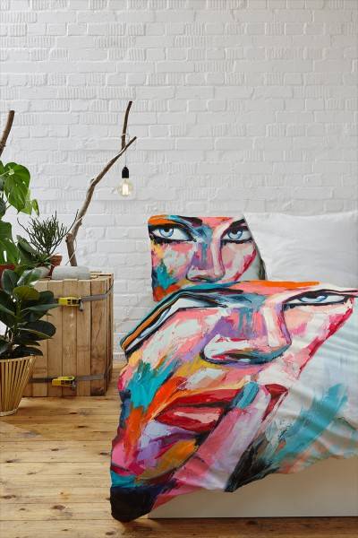Paul Sinus Art Gemlde Frau Gesicht Bunt Abstrakt Bettwäsche Set 135x200 cm + 80x80cm Atmungsaktiv Neueste Stile