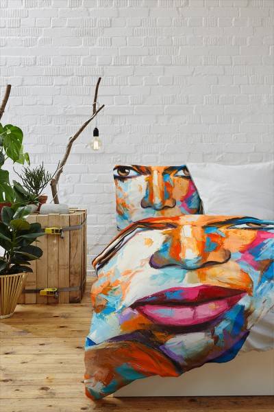 Paul Sinus Art Gemlde Frau Gesicht Bunt Abstrakt Bettwäsche Set 135x200 cm + 80x80cm Atmungsaktiv Letzte 2 Tage