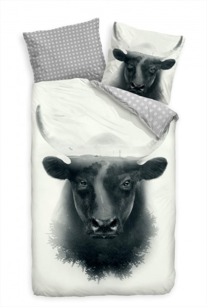 Paul Sinus Art Stier Abstrakt Doppelt Schwarz Weiss Bettwäsche Set 135x200 cm + 80x80cm Atmungsaktiv