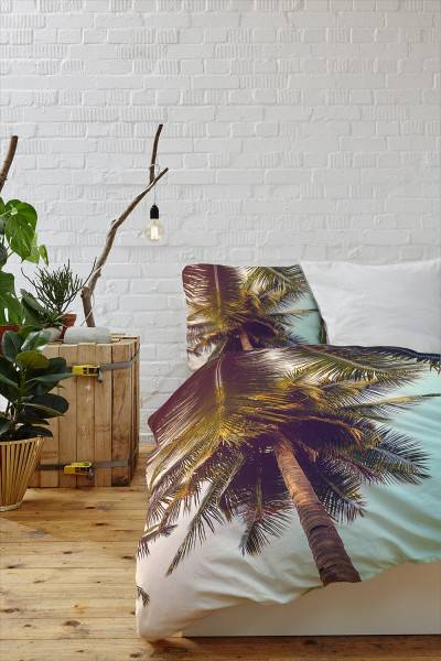 Paul Sinus Art Kokosnuss Palme Strand Vintage Sonne Bettwäsche Set 135x200 cm + 80x80cm Atmungsaktiv Nur noch ein Tag übrig