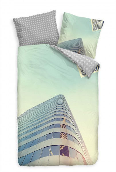 Paul Sinus Art Hochhaus Retro Sonnenaufgang Bettwäsche Set 135x200 cm + 80x80cm Atmungsaktiv