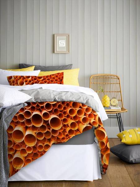 Paul Sinus Art PVC Rohre Abstrakt Baustelle Makro Orange Bettwäsche Set 135x200 cm + 80x80cm Atmungsaktiv Kostenloser Versand international