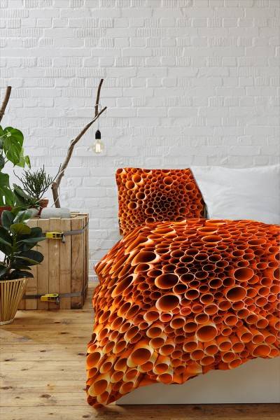 Paul Sinus Art PVC Rohre Abstrakt Baustelle Makro Orange Bettwäsche Set 135x200 cm + 80x80cm Atmungsaktiv Kostenloser Versand international