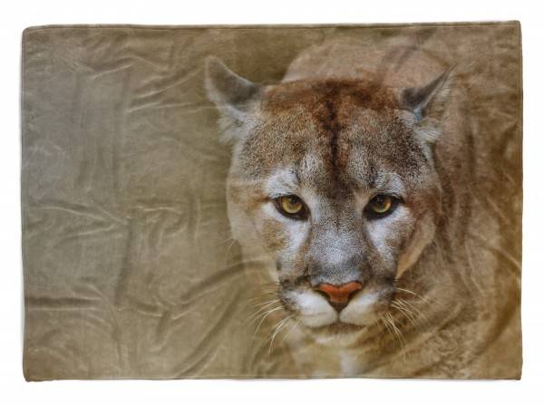 Paul Sinus Art Handtuch Strandhandtuch Saunatuch Kuscheldecke mit Tiermotiv Puma Raubkatze