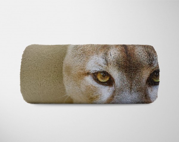 Paul Sinus Art Handtuch Strandhandtuch Saunatuch Kuscheldecke mit Tiermotiv Puma Raubkatze Black Friday Preise
