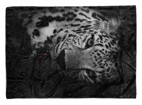 Paul Sinus Art Handtuch Strandhandtuch Saunatuch Kuscheldecke mit Tiermotiv Jaguar Schwarz Wei
