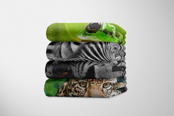 Paul Sinus Art Handtuch Strandhandtuch Saunatuch Kuscheldecke mit Tiermotiv Jaguar Schwarz Wei Im Verkauf