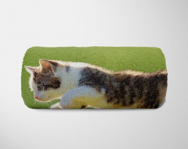 Paul Sinus Art Handtuch Strandhandtuch Saunatuch Kuscheldecke mit Tiermotiv kleines Kätzchen j 2025