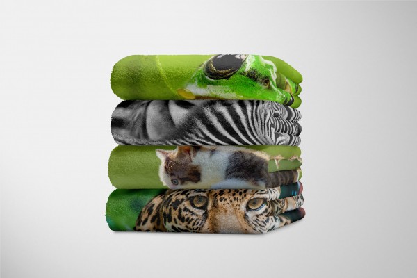 Paul Sinus Art Handtuch Strandhandtuch Saunatuch Kuscheldecke mit Tiermotiv kleines Kätzchen j 2025