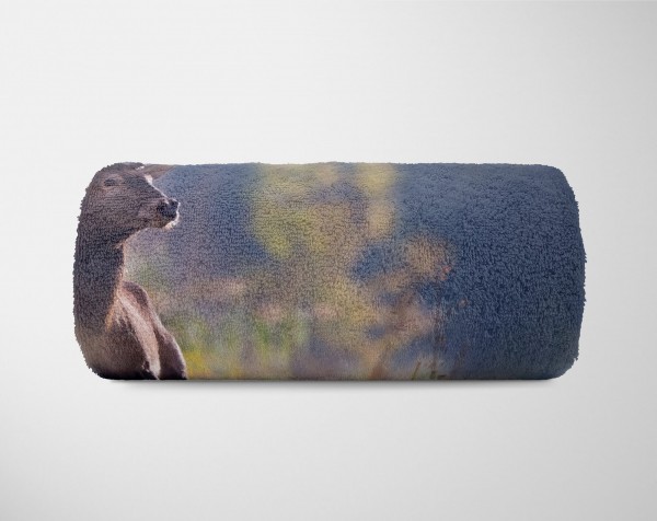Paul Sinus Art Handtuch Strandhandtuch Saunatuch Kuscheldecke mit Tiermotiv Hirsch Natur Gewei Outlet