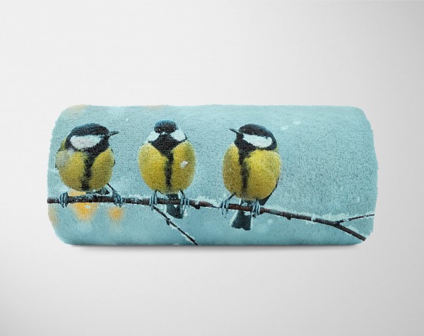 Paul Sinus Art Handtuch Strandhandtuch Saunatuch Kuscheldecke mit Tiermotiv Kleine Vögel Winte Hotsell
