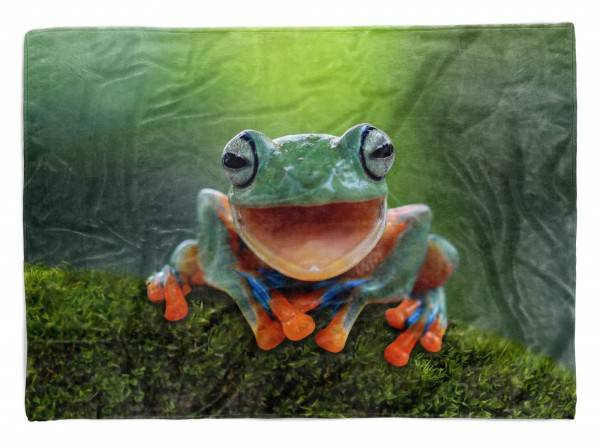 Paul Sinus Art Handtuch Strandhandtuch Saunatuch Kuscheldecke mit Tiermotiv gut gelaunter Fros