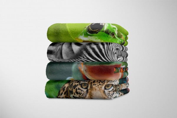 Paul Sinus Art Handtuch Strandhandtuch Saunatuch Kuscheldecke mit Tiermotiv gut gelaunter Fros im Angebot