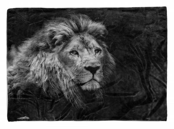 Paul Sinus Art Handtuch Strandhandtuch Saunatuch Kuscheldecke mit Tiermotiv Löwe Schwarz Weiß