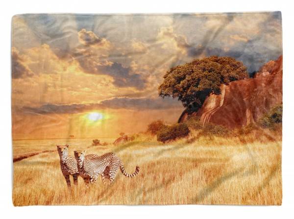 Paul Sinus Art Handtuch Strandhandtuch Saunatuch Kuscheldecke mit Tiermotiv Geparde Afrika Sav