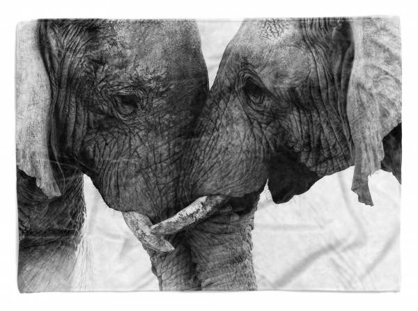 Paul Sinus Art Handtuch Strandhandtuch Saunatuch Kuscheldecke mit Tiermotiv zwei Elefanten Sch