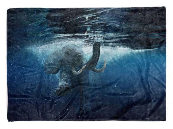Paul Sinus Art Handtuch Strandhandtuch Saunatuch Kuscheldecke mit Tiermotiv Elefant im Wasser