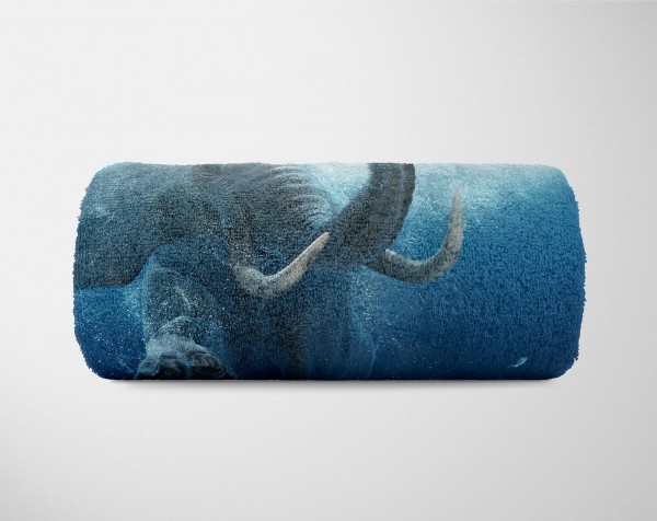 Paul Sinus Art Handtuch Strandhandtuch Saunatuch Kuscheldecke mit Tiermotiv Elefant im Wasser Fabrikpreis
