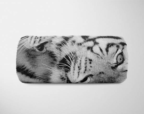 Paul Sinus Art Handtuch Strandhandtuch Saunatuch Kuscheldecke mit Tiermotiv Weiße Tiger Schwar Sonderangebot
