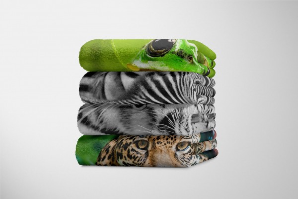 Paul Sinus Art Handtuch Strandhandtuch Saunatuch Kuscheldecke mit Tiermotiv Weiße Tiger Schwar Sonderangebot