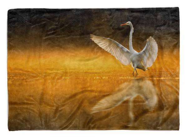 Paul Sinus Art Handtuch Strandhandtuch Saunatuch Kuscheldecke mit Tiermotiv weißer Kranich