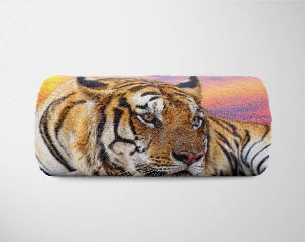 Paul Sinus Art Handtuch Strandhandtuch Saunatuch Kuscheldecke mit Tiermotiv Tiger Natur Abendr Flash Sale