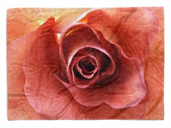 Paul Sinus Art Handtuch Strandhandtuch Saunatuch Kuscheldecke mit Fotomotiv Rose Blüte Rot
