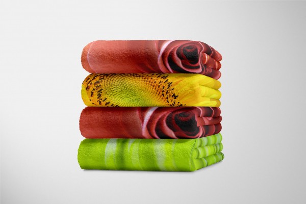Paul Sinus Art Handtuch Strandhandtuch Saunatuch Kuscheldecke mit Fotomotiv Rose Blüte Rot Sonderangebot der Fabrik