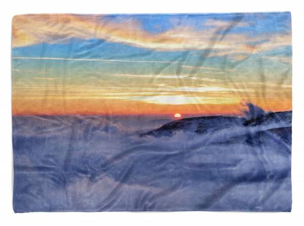 Paul Sinus Art Handtuch Strandhandtuch Saunatuch Kuscheldecke mit Fotomotiv Berge Wolken Abendröte Harmo