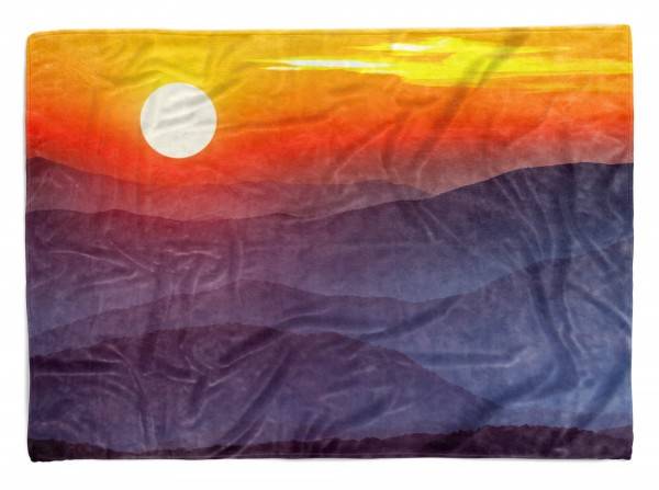 Paul Sinus Art Handtuch Strandhandtuch Saunatuch Kuscheldecke mit Fotomotiv Bergkette Sonnenuntergang ro