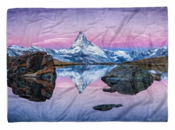 Paul Sinus Art Handtuch Strandhandtuch Saunatuch Kuscheldecke mit Fotomotiv Bergsee Berggipfel Friedlich