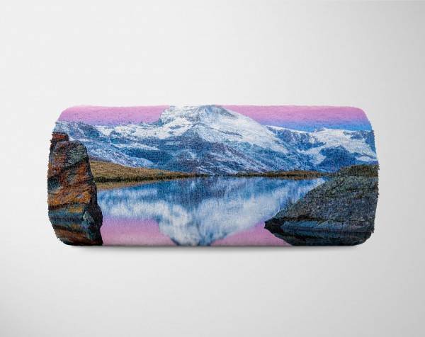Paul Sinus Art Handtuch Strandhandtuch Saunatuch Kuscheldecke mit Fotomotiv Bergsee Berggipfel Friedlich Riesige Rabatte