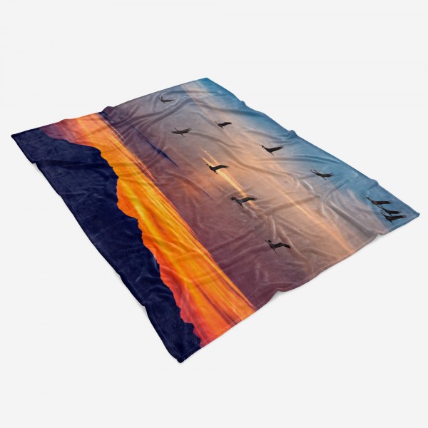 Paul Sinus Art Handtuch Strandhandtuch Saunatuch Kuscheldecke mit Fotomotiv Berge Sonnenuntergang Vögel 50% Rabatt mit kostenlosem Versand