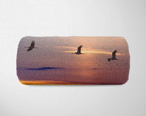 Paul Sinus Art Handtuch Strandhandtuch Saunatuch Kuscheldecke mit Fotomotiv Berge Sonnenuntergang Vögel 50% Rabatt mit kostenlosem Versand