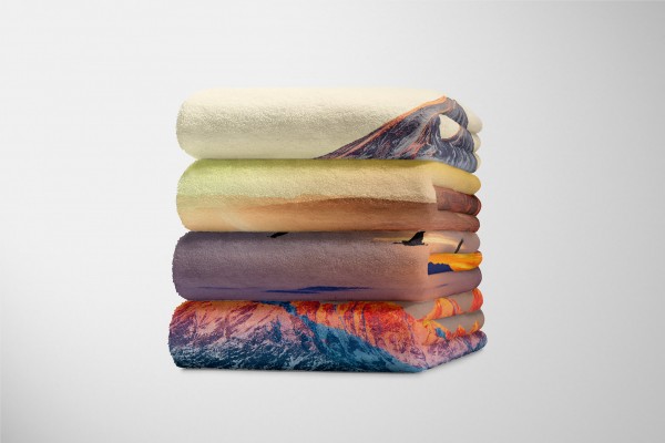 Paul Sinus Art Handtuch Strandhandtuch Saunatuch Kuscheldecke mit Fotomotiv Berge Sonnenuntergang Vögel 50% Rabatt mit kostenlosem Versand