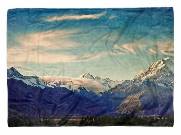 Paul Sinus Art Handtuch Strandhandtuch Saunatuch Kuscheldecke mit Fotomotiv Berge Tannenwald Natur