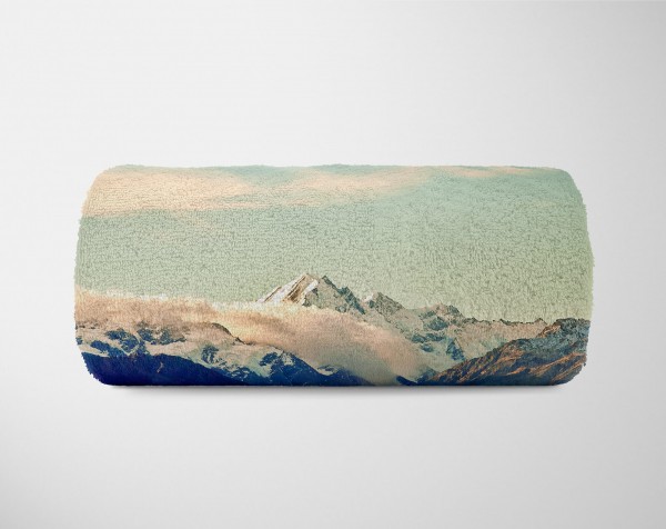 Paul Sinus Art Handtuch Strandhandtuch Saunatuch Kuscheldecke mit Fotomotiv Berge Tannenwald Natur Kostenloser Versand international